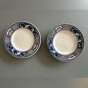 Portuguese Handpainted Blue & White Ceramic plates. Signed by Artist. 1 set of 2